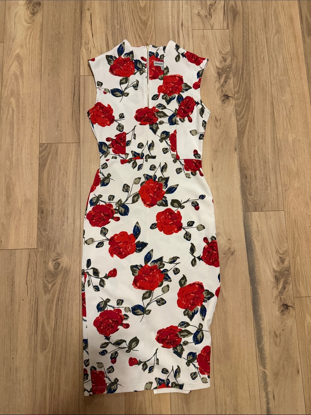 Almost Famous White Midi Dress with Red Rose Print